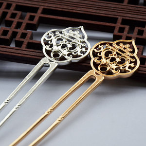 Épingle à cheveux en cuivre, corps de 128mm, style Ruyi, design de la dynastie Ming, plaqué or et argent, accessoire de bricolage qui conserve la couleur - Product Image 4