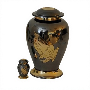 Gravé Père Main Noir Acier Laiton Crémation Urnes En Métal Avec Urnes Souvenir Pour Cendres Humaines Sac En Velours Gratuit - Product Image 1