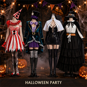 Ensemble de costumes d'Halloween pour femmes, 4 styles, robe de fête fantaisie de bouffon, chapeur, nonne, sorcière, tenue de cosplay pour adultes - Product Image 2