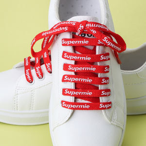 Lacets plats en polyester rouge de haute qualité 100-120 cm, lacets de chaussures personnalisés en usine, lacets imprimés avec logo - Product Image 4