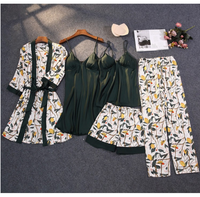 Pyjama en soie glacée pour femmes Robe à manches longues avec coussin de poitrine Sexy pour robe slip 5 ensembles pour printemps été rayonne dentelle vêtements de maison