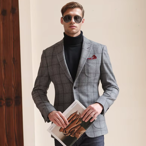 Veste de costume décontractée de style britannique pour hommes automne hiver manteau de laine <span class=keywords><strong>gris</strong></span> clair à <span class=keywords><strong>carreaux</strong></span> épaissi respirant grande taille costume simple - Product Image 1