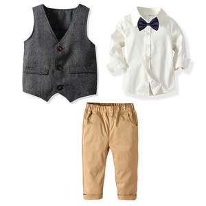 Compra en Línea al por Mayor, Nuevo Diseño de Pantalones y Camisa de Algodón, Conjunto de 3 Piezas con Chalecos para Bebé Niño - Product Image 2