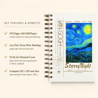 Carnet de notes A5 à spirale, motif peinture à l'huile Nuit étoilée, Champ de blé, Fleur d'amande, couverture artistique, 80 g/m², ligné, journal créatif, 4 couleurs