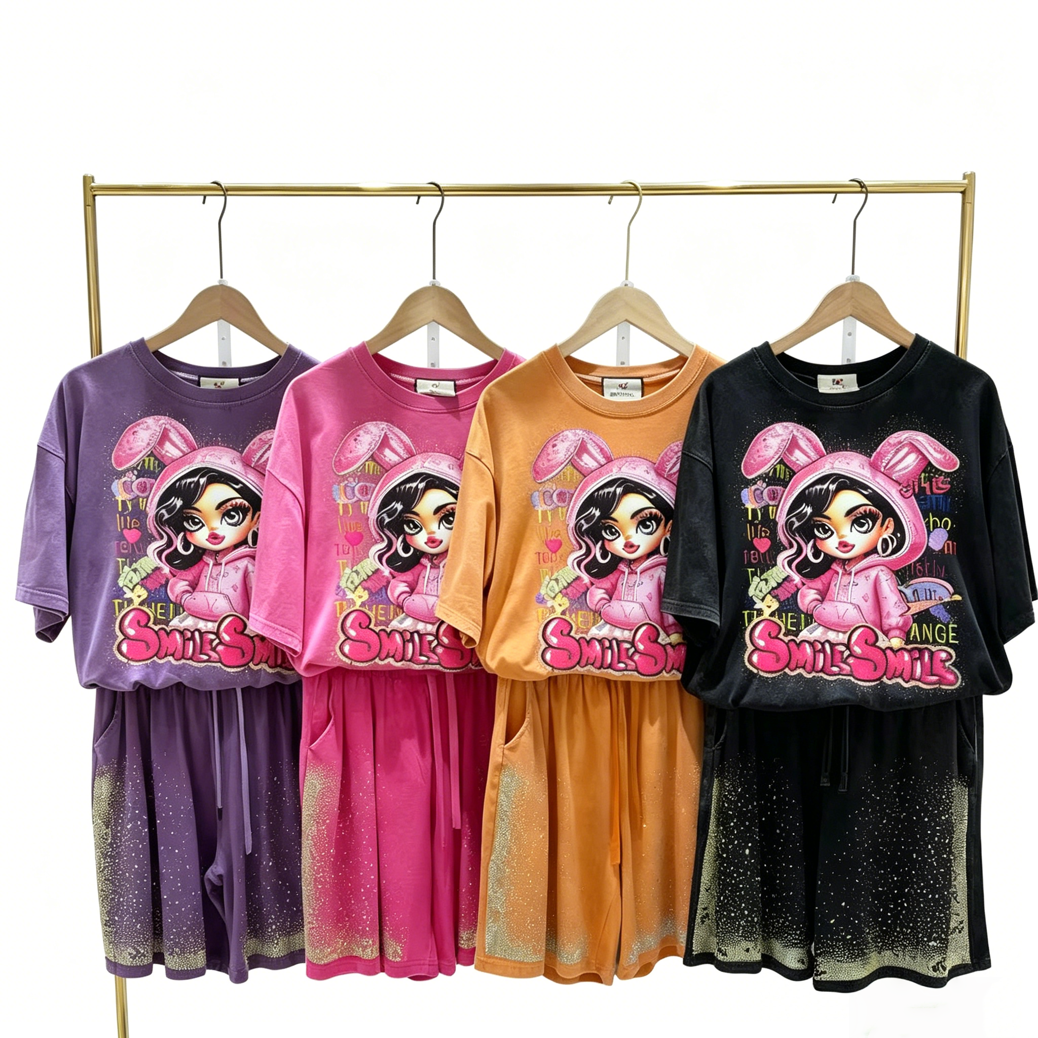 Women's Casual Spandex Short-sleeved Top And Shorts With Printed Design, Anti-tear, Suitable For Daily Wear, Two-piece Set