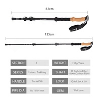 Bâton de trekking en fibre de carbone pliable, léger et personnalisé, 3 sections