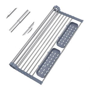 Stainless Steel Expandable Roll-up Dish Drying Rack Over Sink <b>Kitchen</b> Rolling Dish Drainer <b>Storage</b> Holder and Rack - Product Image 6