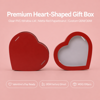 Boîte cadeau personnalisée en forme de cœur avec couvercle en PVC transparent, carton rouge mat, emballage pour fleurs et chocolats pour la Saint-Valentin, OEM, MOQ 100 pièces