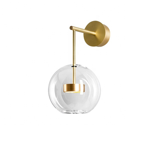 Minimalist Wall Lamp Clear Glass Globe Brass Finish E27 LED Bulb 3500K Warm White CRI 90 50,000 Hours Lifespan for Living Room - Product Image 1