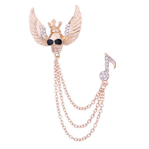 Broche de ala de calavera retro euroamericano con baño de aleación, pin de cadena con borlas audaces para hombre, accesorios de <span class=keywords><strong>Halloween</strong></span>, corsage al por mayor - Product Image 5