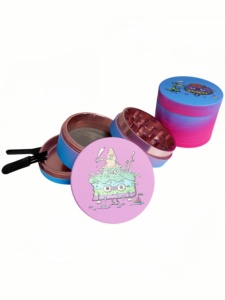 <b>Herb</b> Grinder 6 Pcs Display <b>Box</b> Round Plastic Magnetic Lid Sharp Teeth Colorful Design for Smooth Grinding - Product Image 4