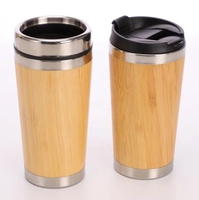Gobelet à café réutilisable avec logo personnalisé, coque en bambou de qualité supérieure, thermos en acier inoxydable isolé sous vide avec poignée