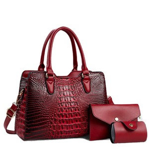 Three Piece Crocodile Pattern Bag Set Black Large Shoulder Crossbody <b>Handbag</b> Everyday Commuting Style - Product Image 5