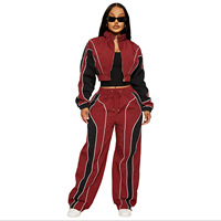 Ensemble YX2332 2026 : Haut zippé ajustable à la taille avec patchwork color-block et pantalon droit