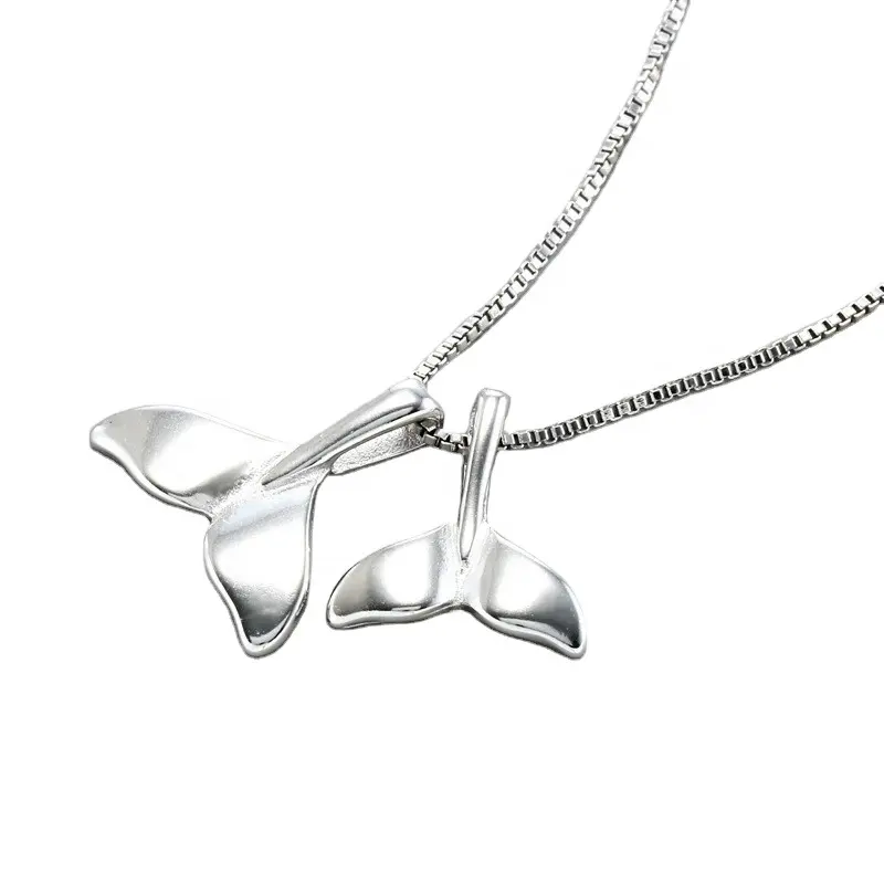 Mulheres jóias prateadas pingente bonito duplo, dolphin caixa curta colar com cauda de peixe