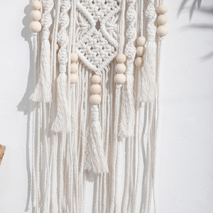 Tapiz de macramé bohemio hecho a mano, tejido a mano con cuerda de algodón y cuentas de loto azul <span class=keywords><strong>para</strong></span> decoración del hogar. - Product Image 6