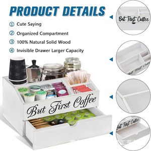 Wooden <b>coffee</b> utensil organizer <b>box</b> with drawers, multi-compartment tea bag and <b>coffee</b> capsule storage <b>box</b>, solid wood storage - Product Image 1
