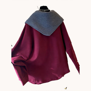 Plus Size Soft <b>Knit</b> <b>Shawl</b> Crew Neck Pullover Fleece-Lined Sweatshirt Loose Casual Women's Sweatshirt Cotton Hoodies Wholesale - Product Image 3