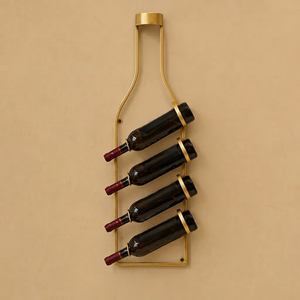 Porte-vin mural en laiton moderne, design minimaliste pour 4 bouteilles, décoration intérieure - Product Image 1