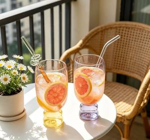 Heat-resistant Customized Glass Cup Stylish Two-tone <strong>Rocking</strong> Glass <strong>Tumbler</strong> with Straw for Iced Coffee &amp; Daily Drinks - Product Image 1
