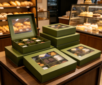 Boîte à gâteau personnalisée en papier, emballage alimentaire, boîte à brownie, boîte à donuts, boîte à gâteau carrée, emballage de boulangerie de luxe avec fenêtre