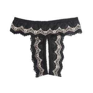 Sexy Lace Open Crotch Panties For Women Black See Through Plus Size Bed Ready Split Hem - Product Image 5