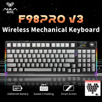 AULA F98 Pro V3 Gasket Mechanical Keyboard 3-Mode BT 2.4G RGB OLED Smart Screen Hot-Swap Gaming Keyboard untuk PC Mac