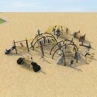 Parcours d'obstacles Ninja Warrior : filet d'escalade, corde d'escalade, filet cargo, structure d'escalade pyramidale pour parc d'attractions extérieur et aire de jeux pour enfants