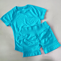 Set 2 Potong Pakaian Wanita Atasan Crop Top Lengan Pendek Model Longline Celana Pendek Olahraga Pinggang Tinggi Setelan Olahraga Pakaian Fitness Set Yoga