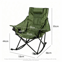 Fauteuil à bascule portable moderne rembourré avec appui-tête matelassé et porte-gobelet, idéal pour le camping en extérieur, la plage, le jardin, le parc et la terrasse