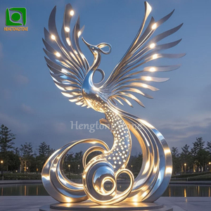 Grande 304 all'aperto in acciaio inox Phoenix statua con luce a LED in metallo scultura animale - Product Image 4