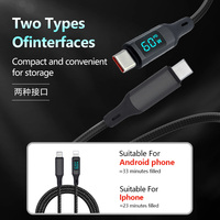 Cable de Datos de Nailon de Fábrica 3A 60W Tipo C a Lightning, Cable de Carga Rápida con Pantalla LED Digital para iPhone y Computadora