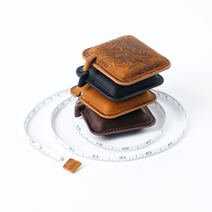 <span class=keywords><strong>Crazy</strong></span> Horse en cuir véritable 150cm/<span class=keywords><strong>60</strong></span> pouces ruban à mesurer rétractable Double échelle outils souples pour l'utilisation du tailleur de voyage classique - Product Image 4