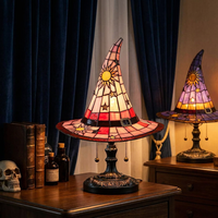 Lampe de table TSINYE style chapeau de sorcière Halloween, verre violet, base bronze antique, lampe d'appoint à brancher, Halloween Dark Academia