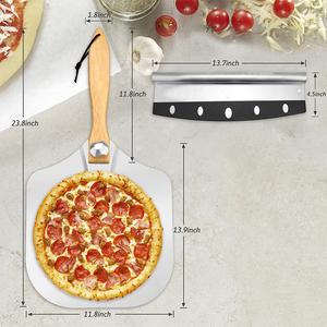 Set di 2 pezzi di pala per <span class=keywords><strong>Pizza</strong></span> in acciaio inossidabile e taglierina per <span class=keywords><strong>Pizza</strong></span> utensili da cucina per <span class=keywords><strong>Pizza</strong></span> con manico in legno - Product Image 5