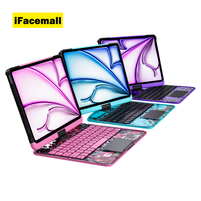 2025 Newest Trendy Neon Pink Purple Blue Lovely 360 Smart Magic Keyboard Case for iPad Pro 1/2/3/4 Gen 11Inch Air 11 M3 2025