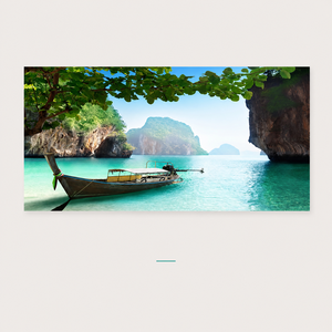 ภาพพิมพ์ลายเรือหางยาวบนเกาะเขตร้อน วิวทะเลสีฟ้าคราม เหมาะสำหรับตกแต่งโรงแรม รีสอร์ท ร้านอาหาร และพื้นที่ภายในสไตล์ชายทะเล - Product Image 5