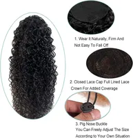 Queue de cheval à cordon Deep Wave, cheveux humains 100% naturels, extensions brésiliennes Remy, noir naturel, 100g, postiche à clipser