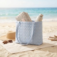 Sac de plage et de voyage pliable en coton réutilisable avec impression de logo personnalisable de grande taille ; Idéal pour le travail et comme sac fourre-tout cadeau