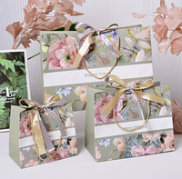 Sacs cadeaux personnalisés en papier botanique vintage recyclable avec ruban, résistants à l'humidité, imperméables, réutilisables, avec cordon de serrage, grande rose rose