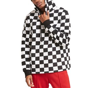 de alta calidad de hombre <span class=keywords><strong>jersey</strong></span> de lana <span class=keywords><strong>blanco</strong></span> y negro manga larga a cuadros comprobado sudaderas con capucha - Product Image 1