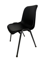 Chaise empilable moderne en plastique noir avec pieds en acier thermolaqué veiné argenté, chaise de conférence commerciale