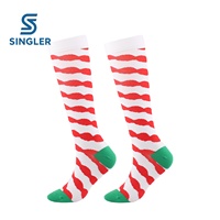 Chaussettes de compression de Noël motif renne, hauteur genou, compression graduée, en nylon et élasthanne