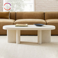 Table basse en béton au design unique, table centrale minimaliste à bords arrondis, table à thé ovale de luxe léger pour salon