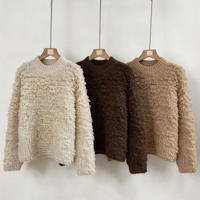 Pull-over en tricot bouclé texturé et moelleux pour femme, col montant, couleur ivoire, qualité supérieure