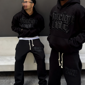 Felpa con Cappuccio da Uomo in Puro Cotone a Blocchi di Colore e Felpe in Pile Nero Tinta Unita per Uomo Come Felpa Boxy in Cotone French Terry da 400GSM - Product Image 2