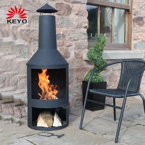 Braciere da Esterno in Acciaio con Camino <span class=keywords><strong>e</strong></span> Porta Legna, Verniciato a Polvere, Ecologico - Product Image 3