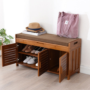 Bamboo Entryway <b>Shoe</b> Cabinet With Seat 60Cm 90Cm Dustproof <b>Storage</b> For Home Use - Product Image 1