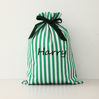 Personnalisable Broderie Nom Rayures Cadeau Père Noël Sacs Toile avec Velours Noeud Ruban Sac de Noël