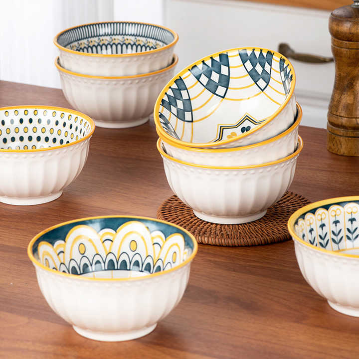 New Design 4.5Inch Japanese Style Ceramic Salad Bowls Dinnerware Set of 2/4/6 Bowl Gift Set